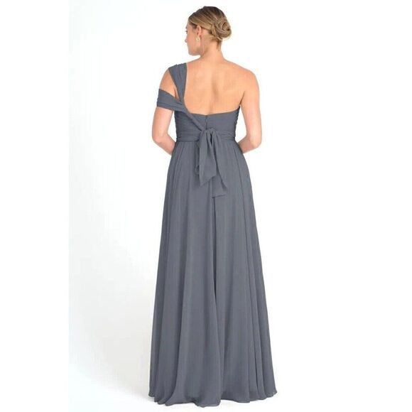 Jenny Yoo Collection Mira Convertible Strapless Silk Gown Slate Blue Womens 10 - Picture 3 of 11